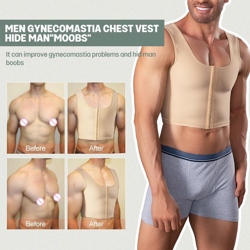 Men's Shapewear Recovery Corset - Menswear Slim Fit Multi-Size Underwear Vest with 3-Row Buckle, Chest Compression, Back Sculpting for Post-Operation Use