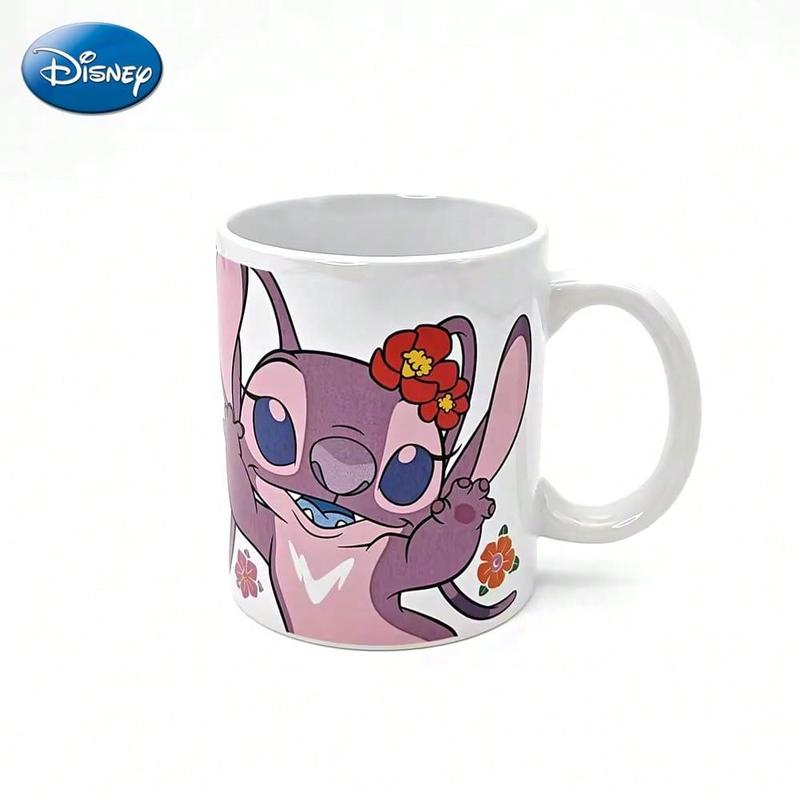 1PC Disney Officially Licensed Lilo & Stitch Angel Cartoon Cute High Value Ceramic Mug Large 11-Ounce Water Milk Oatmeal Coffee Water Office Breakfast Cup Espresso Tea Cup Couple Disney Character Novelty Gift