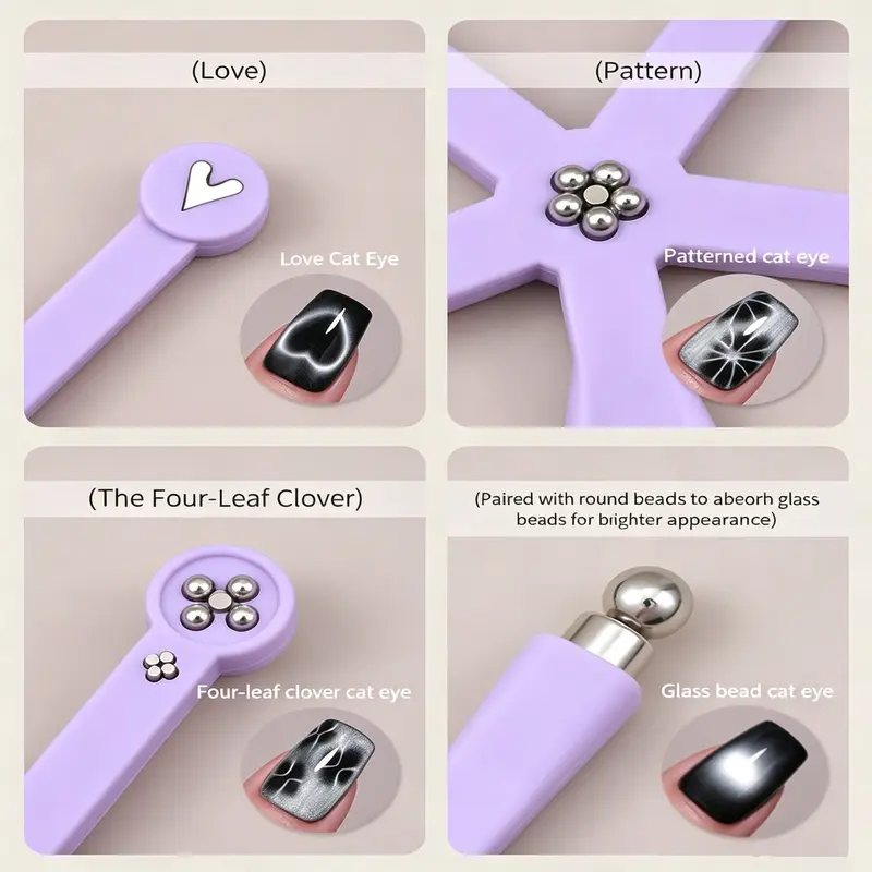 8 in 1 Purple Cat Eye Nail Art Magnet Strong Magnetic Attraction Multiple Fancy Patterns Powerful Magnet Creates Clear Cat Eye Effect DIY Home Nail Salon Quality Versatile Nail Tool Practical Essential Easy Operation Beginner Friendly Nail Art Tools