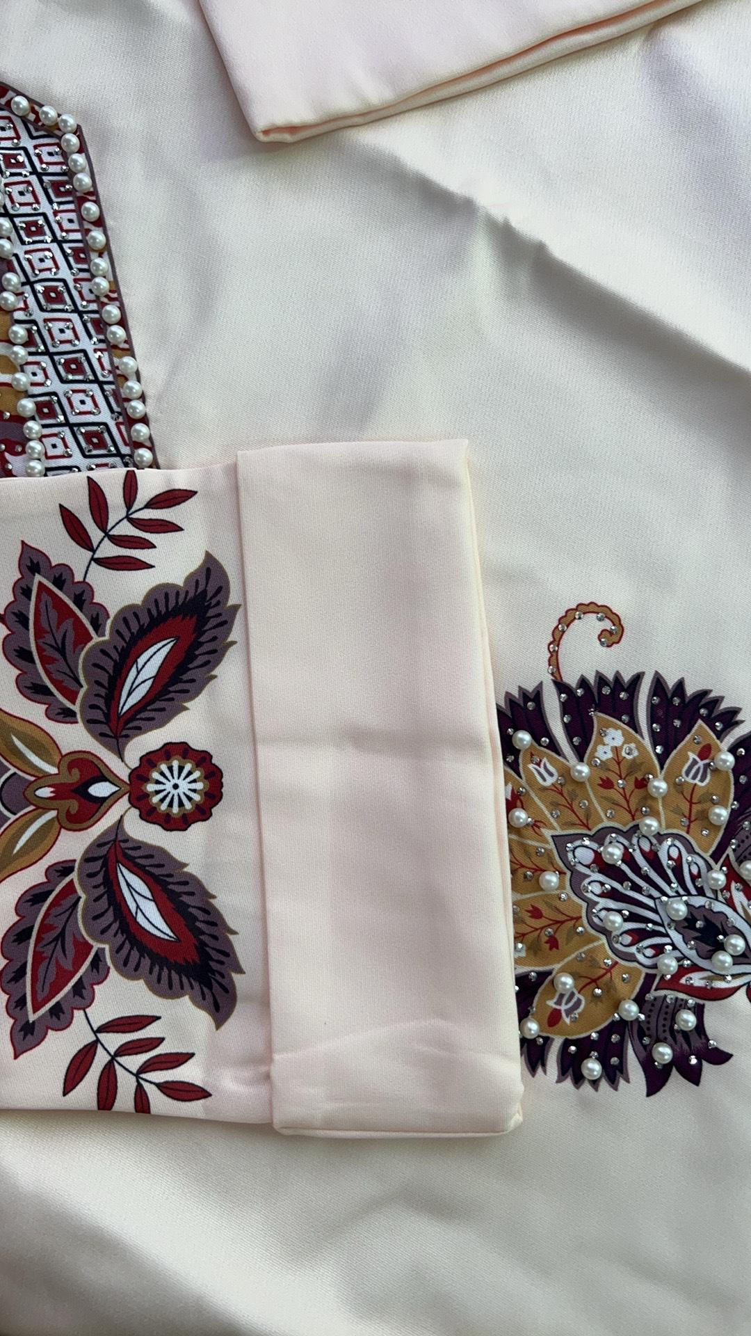 Muslim Dress Round Neck Printed Rhinestone Beaded Loose A-Line Long Robe