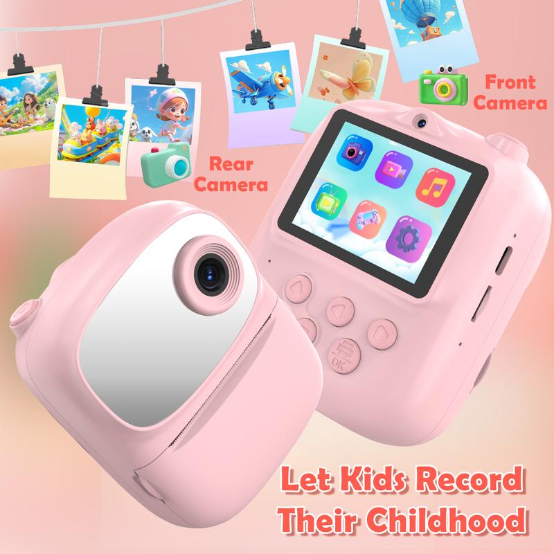 【TikTokShopStockUp】Kids Instant Print Camera (with 3 Rolls of Paper), 2.4" LCD Screen, Rechargeable 1080P Pocket Camera, 12MP Photos, Thermal Paper Printing (No Ink Needed), Birthday Gift for Boys & Girls, Portable Lens Camera, Mini Photography Kit