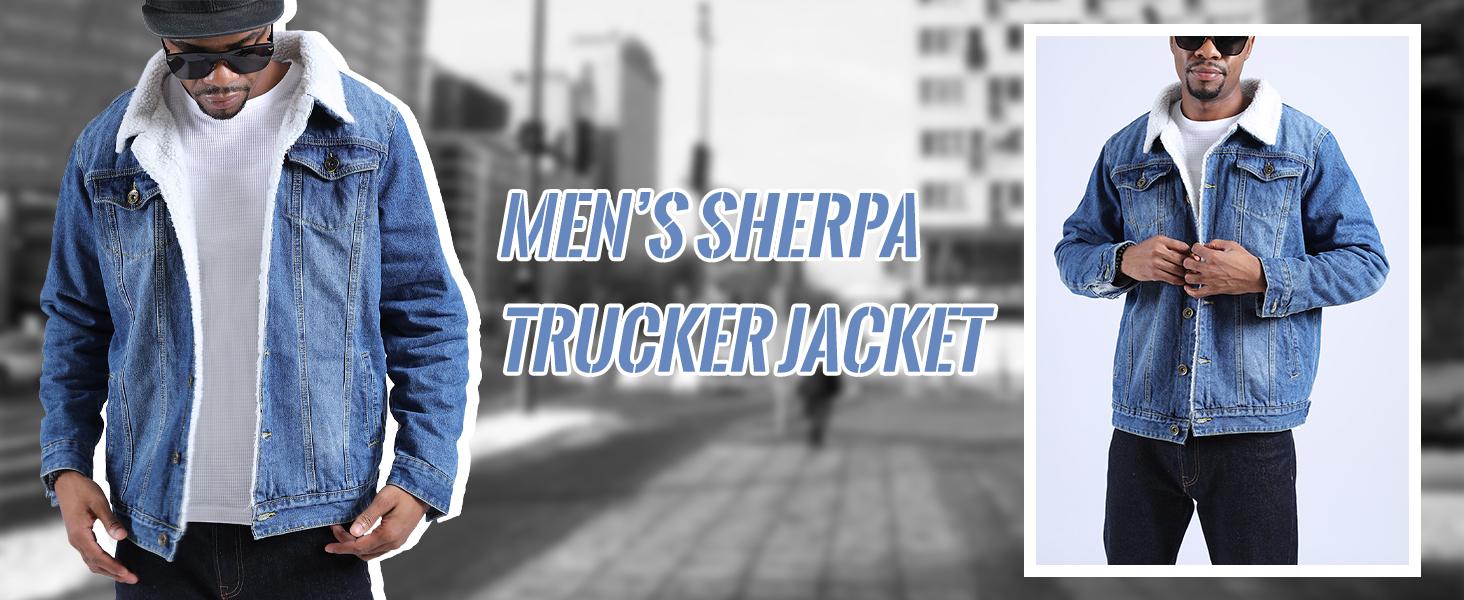 Kingapril Men's Sherpa Fleece Lined Denim Jacket Warm Winter Trucker Jacket Cowboy Jean Jacket Casual Soft