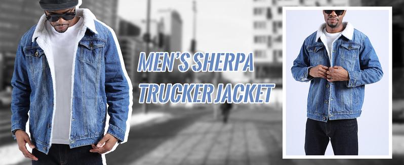 Kingapril Men's Sherpa Fleece Lined Denim Jacket Warm Winter Trucker Jacket Cowboy Jean Jacket Casual Soft