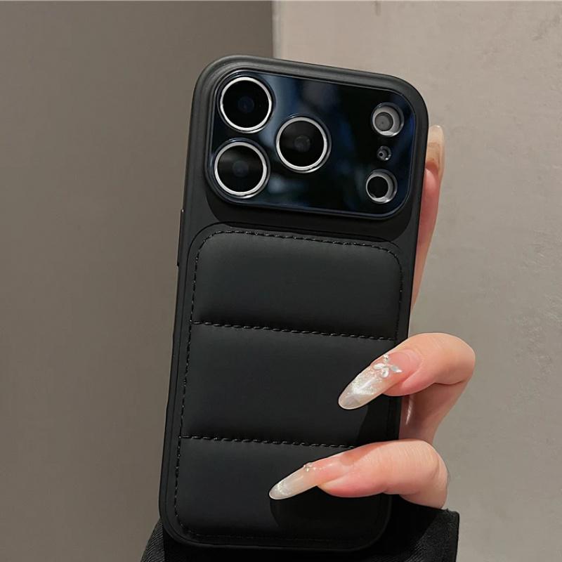 Luxury Down Jacket Phone Case for iPhone 17 16 15 14 13 Pro Max 16Pro 17Pro Shockproof 2-IN-1 Armor Bumper Large Window Cover
