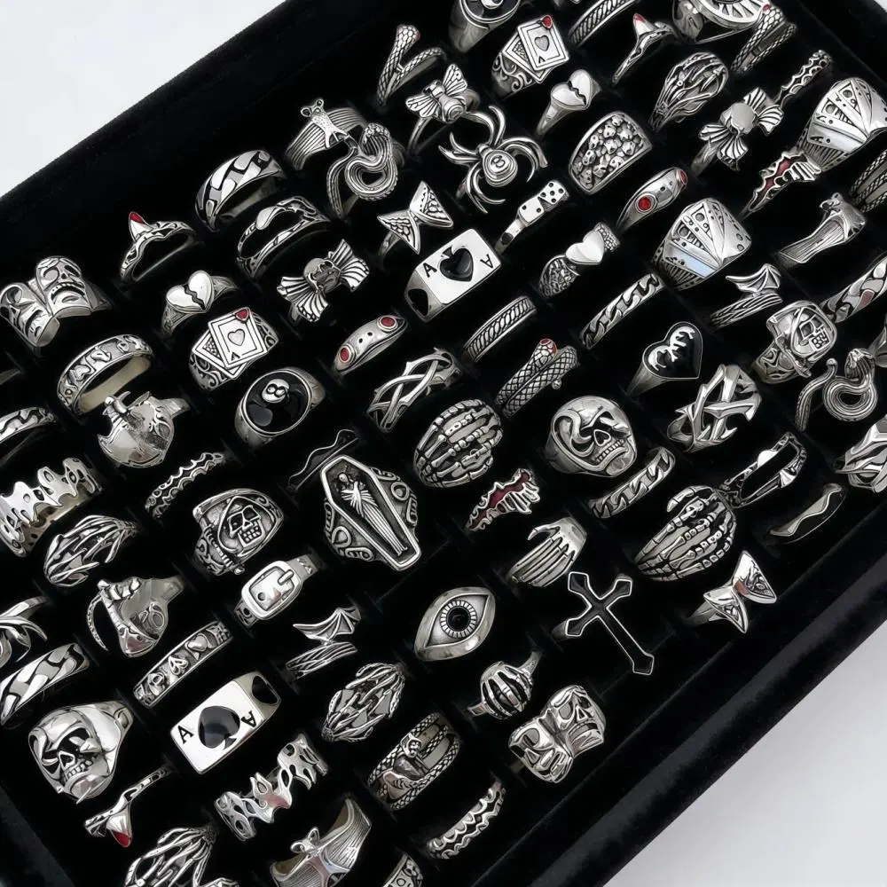 10/20/30/50/100Pieces Vintage Punk Skull Eye Rings Set For Women Men Mix Style Hip Hop Finger Ring Jewelry Party Gift