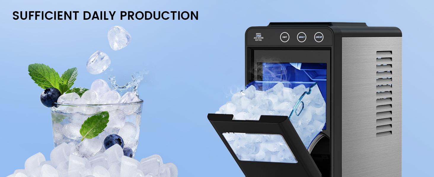 Cowsar Countertop Bullet Ice Maker Machine with Self-Cleaning & Light, Fast Ice Making, LED Control, Pull-Out Ice Drawer, Compact Portable Ice Maker for Home & Kitchen