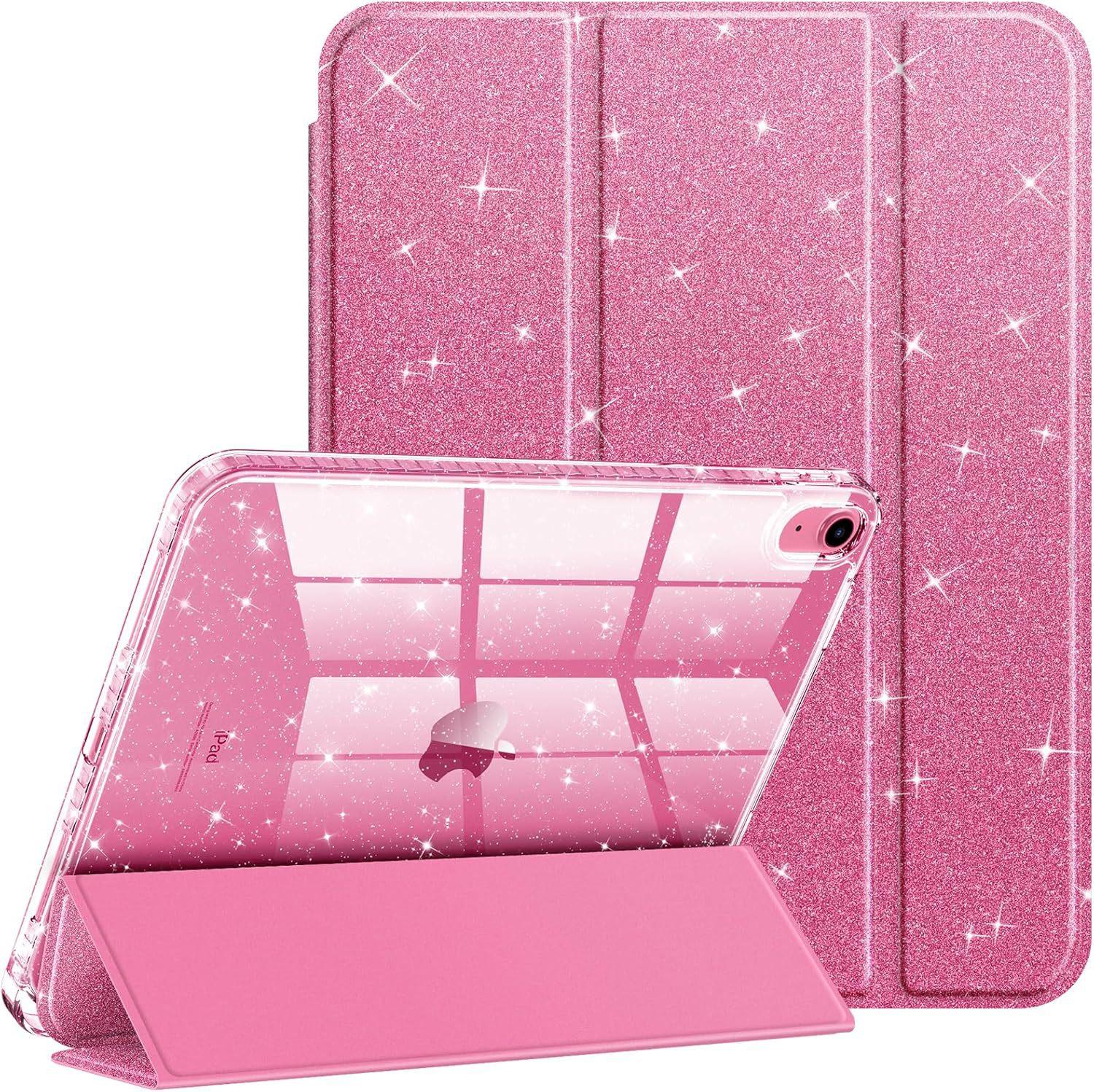 Glitter Sparkle Case for iPad Pro 11 Inch, iPad Air 6 11 Inch / Air 13 Inch 2024, iPad 10th Gen 10.9 Inch, Shockproof Clear Back Cover with Pencil Holder, Folio Stand Case Compatible with Magic Keyboard