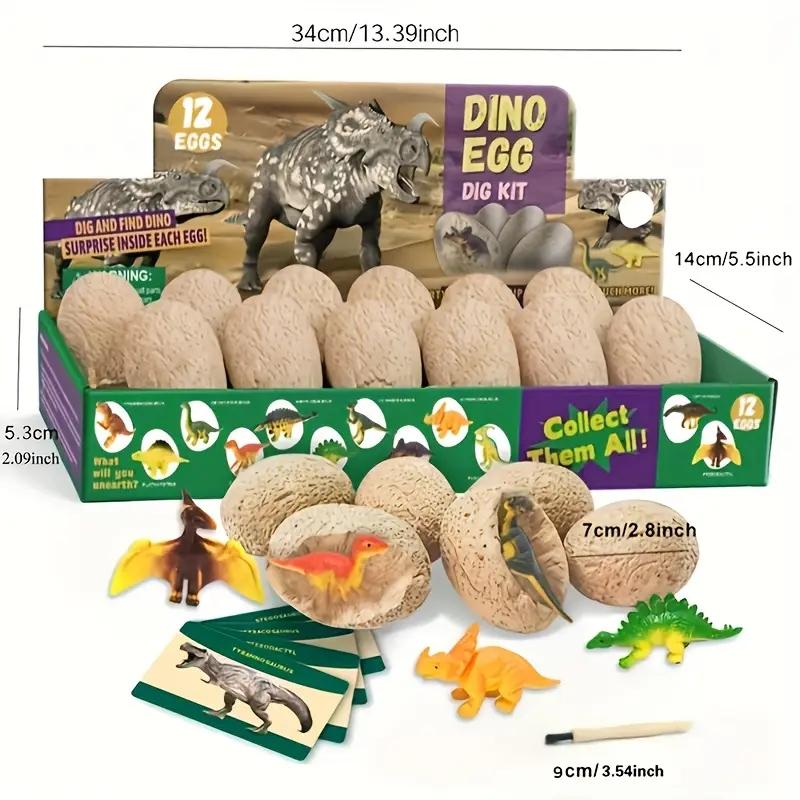 Dinosaur Fossil Dig Egg Set, 12 Unique Dinosaur Eggs with Cute Discoveries, Perfect Easter Party Supplies, Ideal Birthday Gift