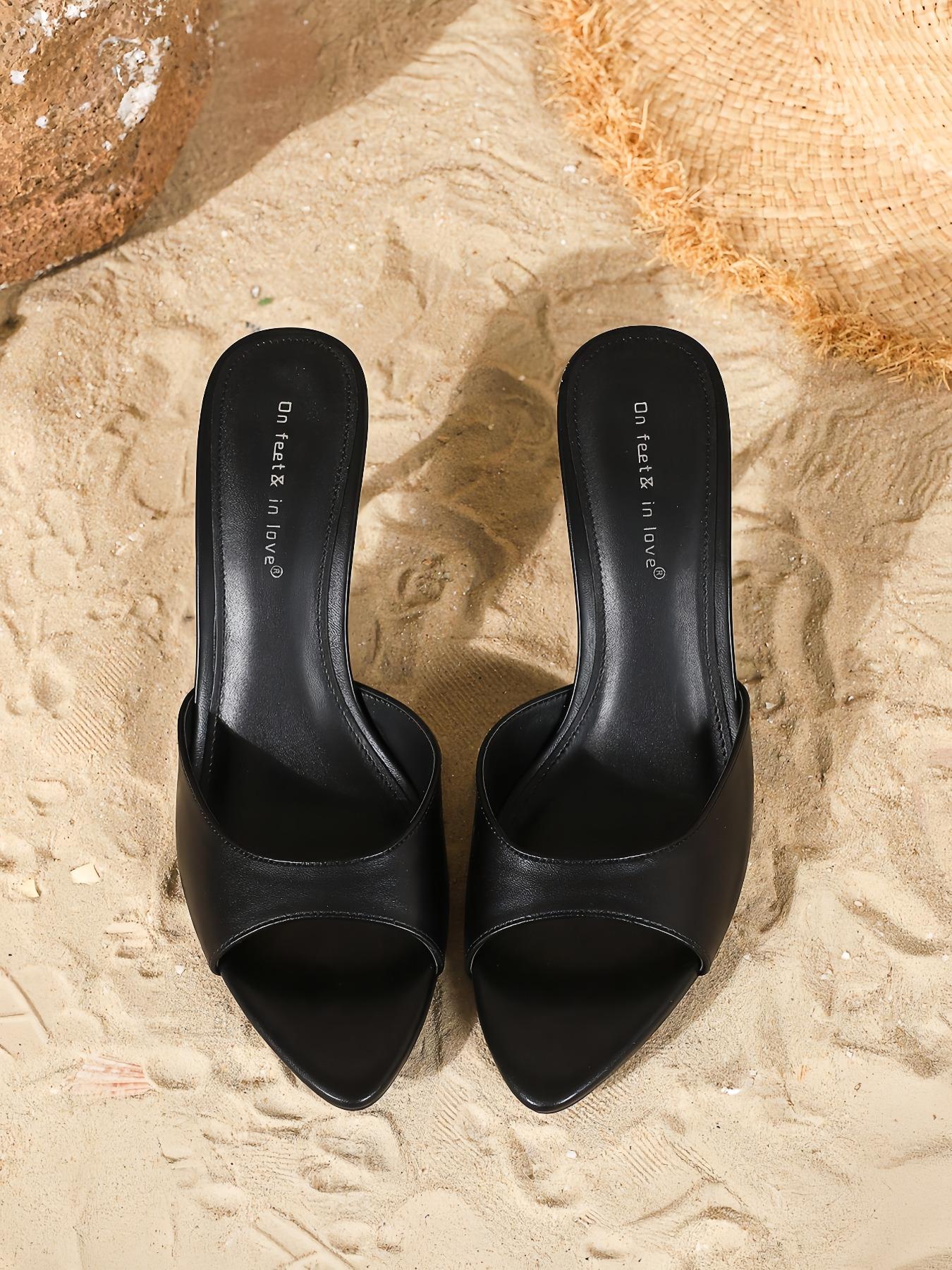 Women's Fashion Elegant Slip-On Open Toe High Heel Sandals, Elegant Fashionable Sandals, PU Leather Upper, All Season Wearable Shoes, Versatile Office, All Match Sandals