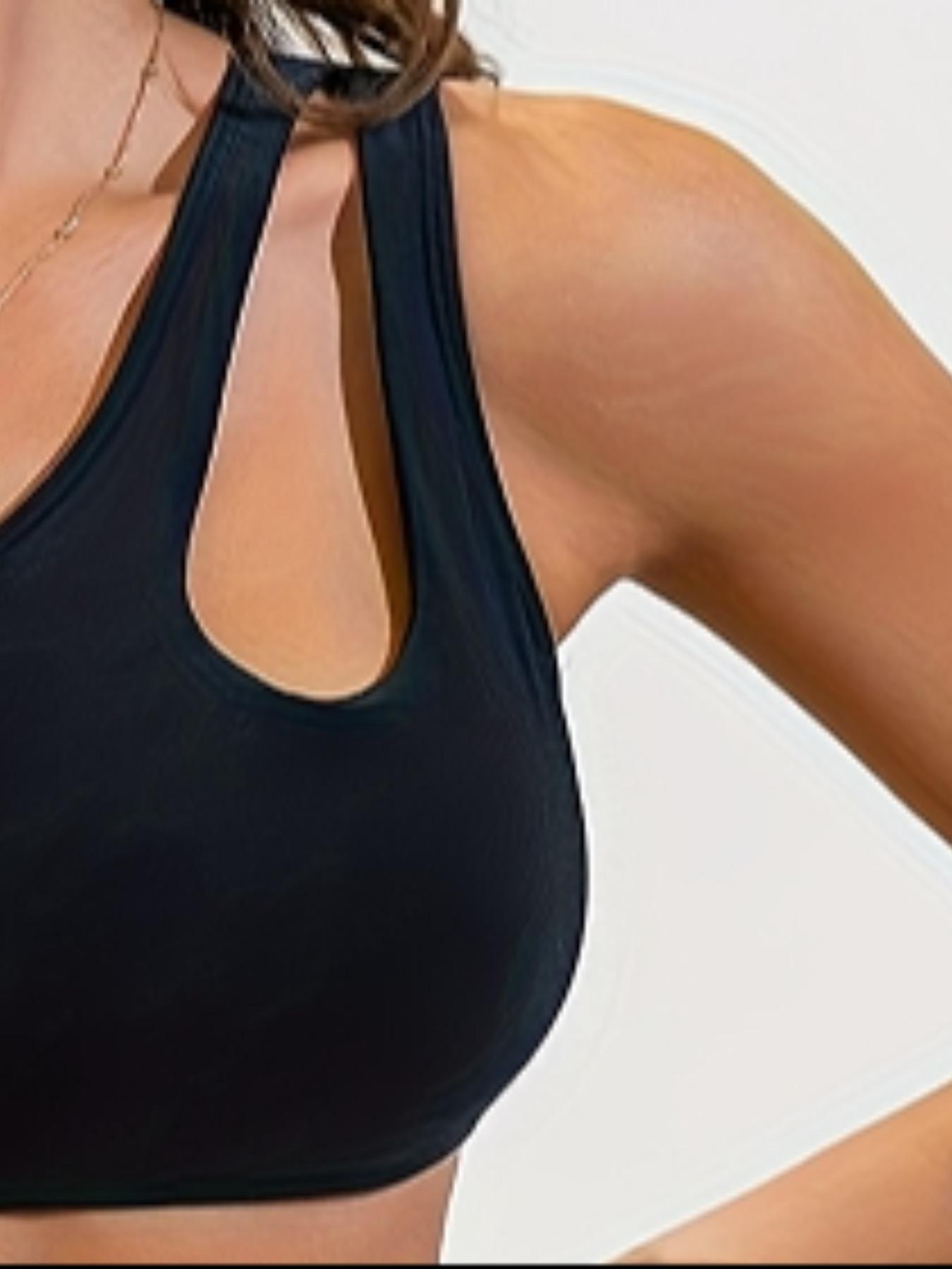 Women's Bikini Two-Piece Set, Solid Color One-Shoulder Cut-Out Design, High-Waisted Backless Belly Control, Beach Pool Party Style, Swimsuit Style Bikini