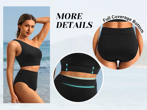 Holipick Women One Shoulder High Waisted Bikini Sets Two Piece Swimsuit Tummy Control Bathing Suit Full Coverage Swimwear Holipick Women One Shoulder High Waisted Bikini Sets Two Piece Swimsuit Tummy Control Bathing Suit Full Coverage Swimwear