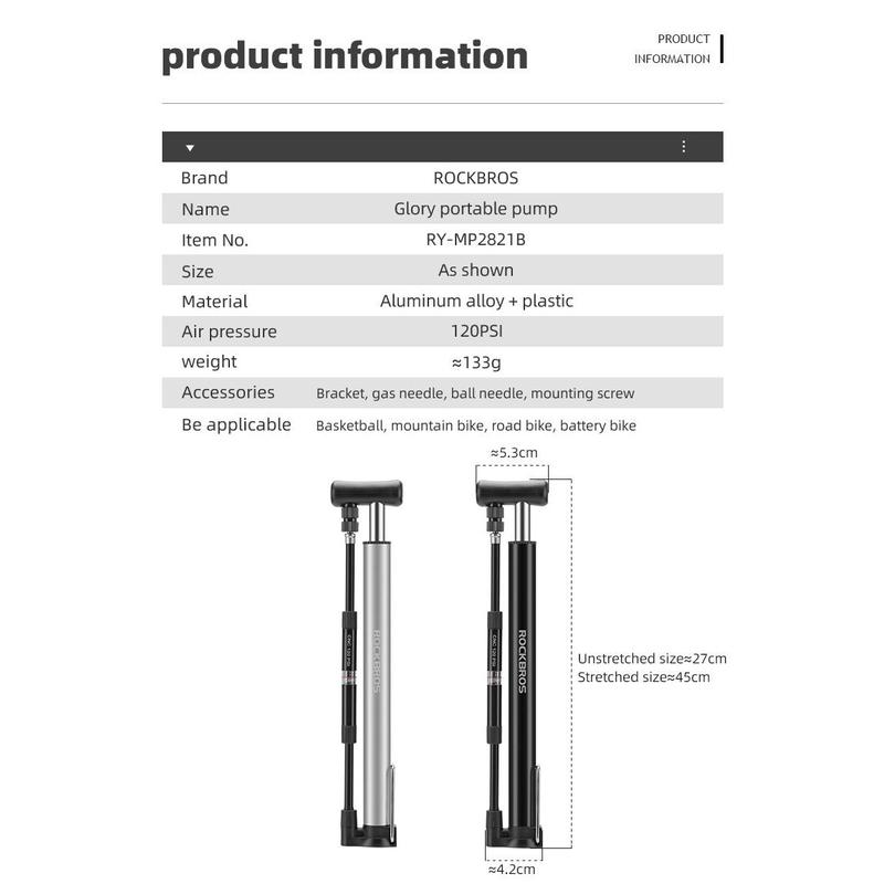 ROCKBROS Inflator High Pressure Foot Pump MTB Road Bike Electric Bicycle Motorcycle Car Hand Tire Pump AV/FV Portable Air Pump