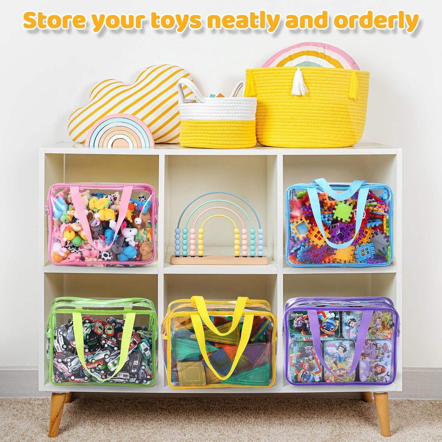 Toy Storage Bags Reusable Clear PVC, Travel Waterproof Organizer Bags with Zipper, Ideal for Building Blocks Puzzles Kids Books