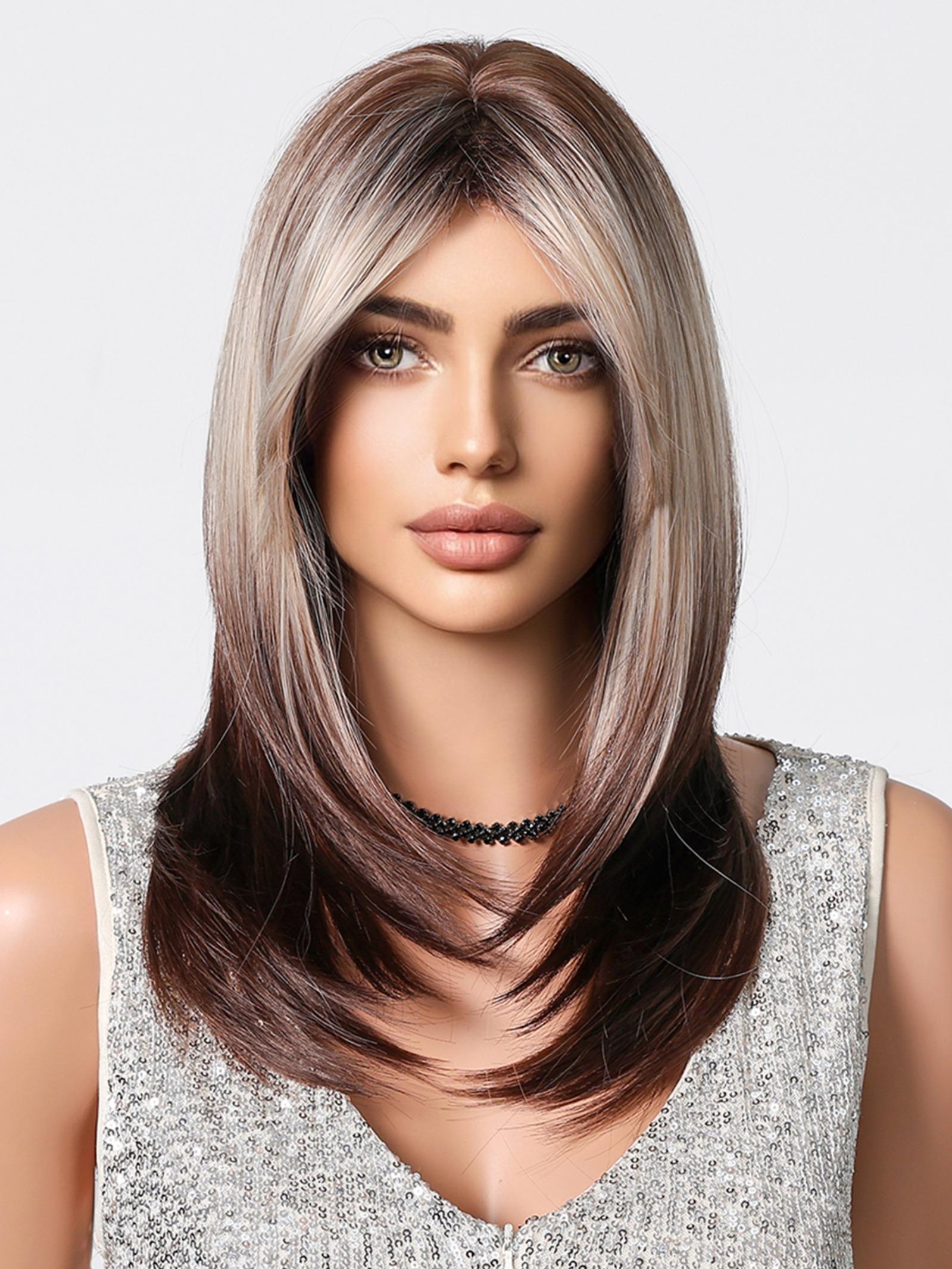 Wig for Women, 16 Inch Medium Length with Bangs, Perfect for Theme Parties, Cosplay, Halloween, Music Festivals, Weddings