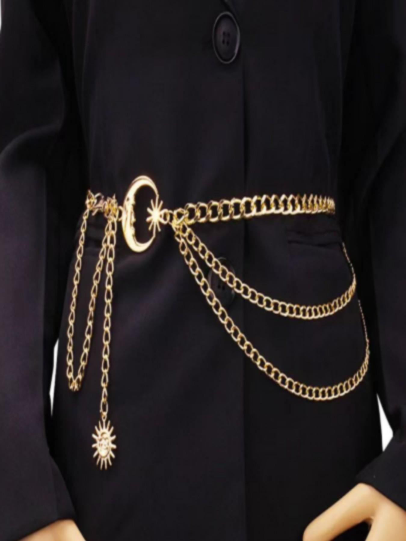 Hiphop Punk Crescent Body Chain, Multi-Layer Metal Moon Necklace, Trendy Accessory for Street Style, Unisex Fashion Jewelry