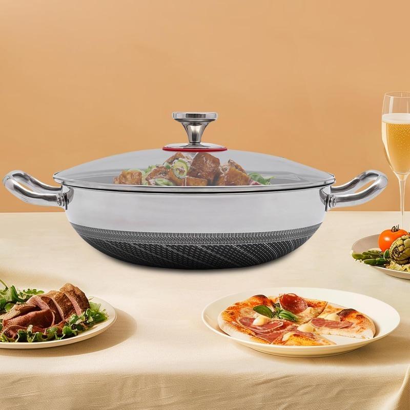 2026 Newest Edition 13 Inch New Hybrid Tri-Ply Stainless Steel Wok Pan with Lid,Ceramic Non Stick Stir-Fry Pans,Induction Cooking Pot,Dishwasher and Oven Safe.