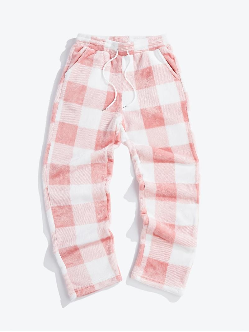 Unisex Plaid Fleece Print Drawstring Pants, Casual Daily Wear, Winter Warm Sleepwear, Christmas Gift, Long Pants Unisex Plaid Fleece Print Drawstring Pants, Casual Daily Wear, Winter Warm Sleepwear, Christmas Gift, Long Pants