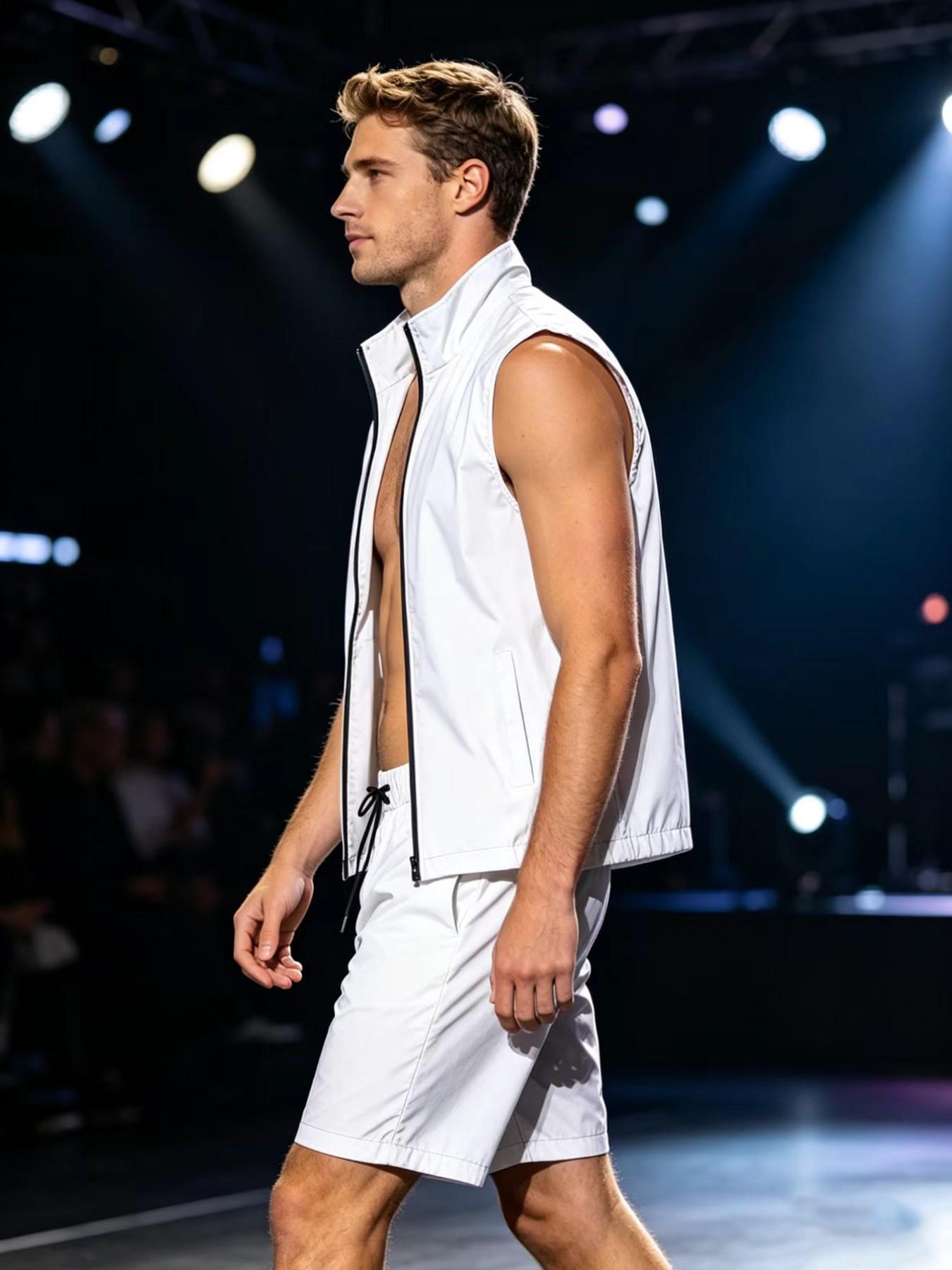Men's Reflective Stage Set, Sleeveless Vest + Reflective Shorts, Night Visibility, Two-Piece Ensemble, Performance Wear