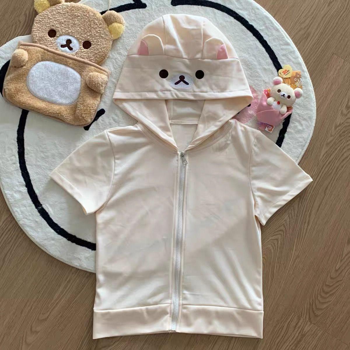 Spring Summer New Cute Bear Ears Zip Up Hoodie Japanese Sweet Girl Casual Loose Sweatshirt Women Cardigan Anime Hoodie Y2k Top