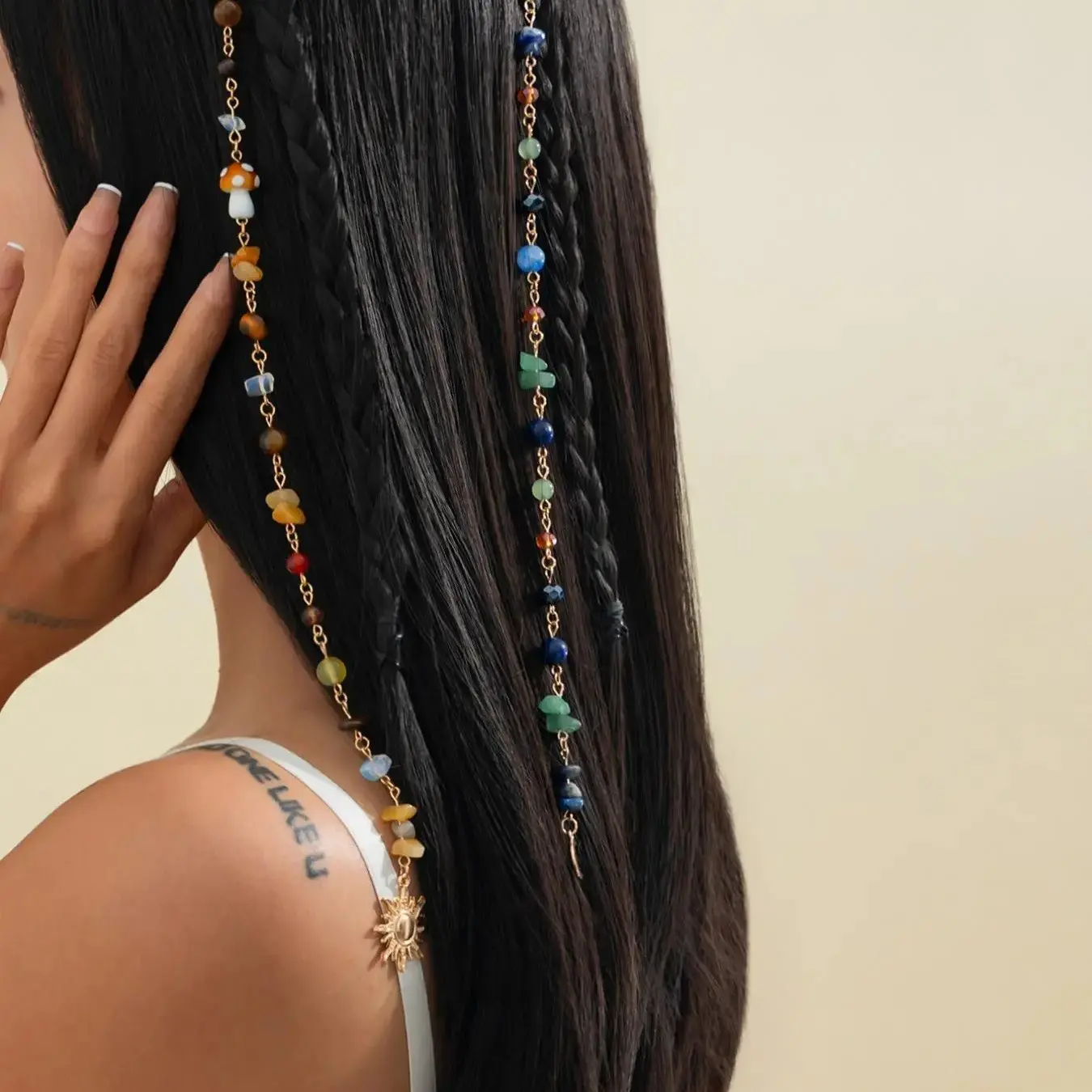 Boho Hair Chain Clips with Colorful Stone Beads, Tassel Pendant Braid Hair Accessories, Dreadlock Loc Jewelry, Hippie Festival Hair Charms