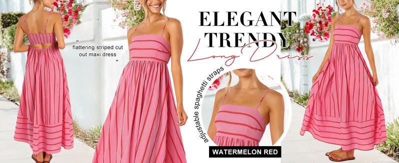 Chouyatou Women's  summer outfits Striped Back Smocked Maxi Dress Sexy Spaghetti Strap Cut Out Flowy Swing Long Dress