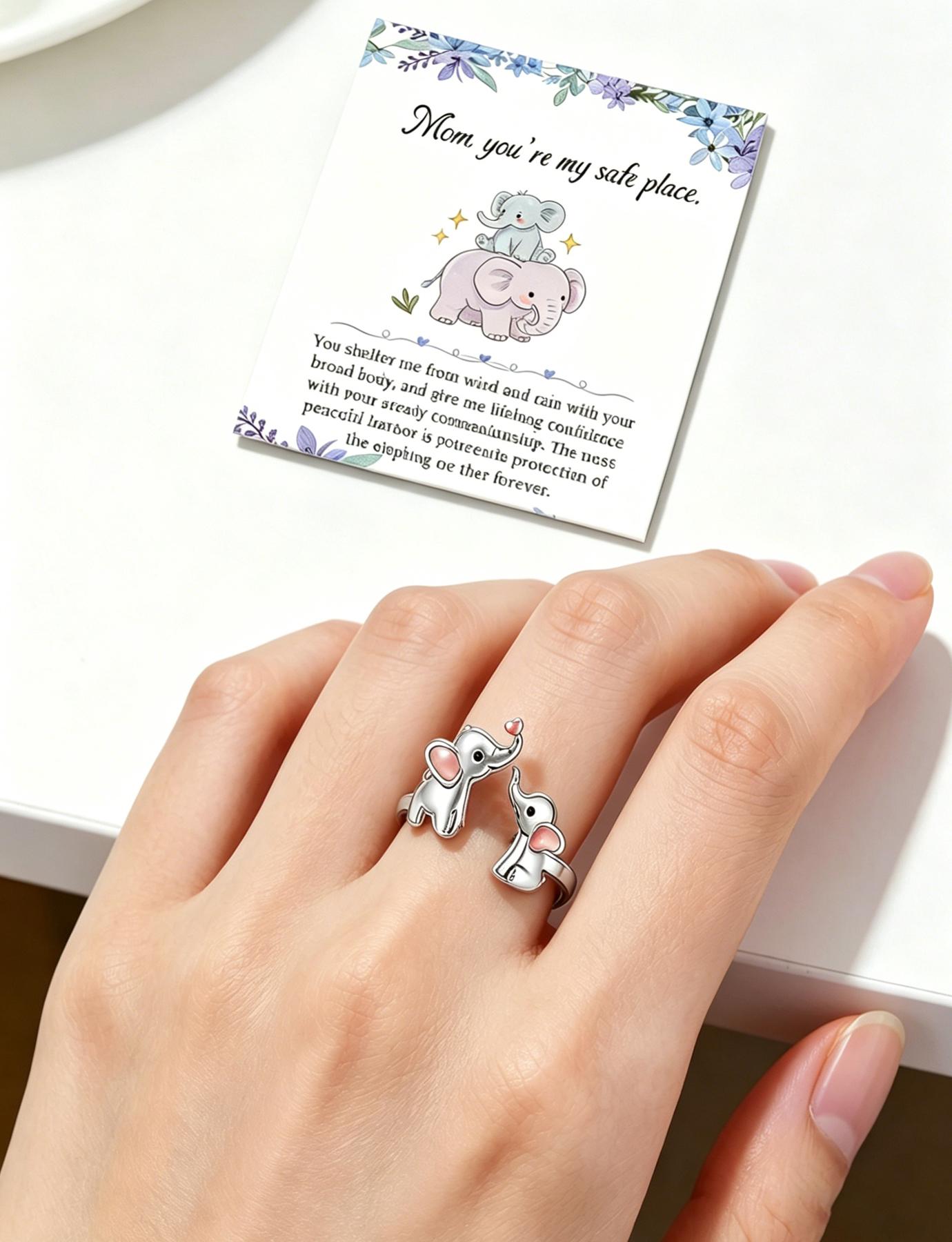 Adjustable Elephant Ring for Mother and Daughter, Heart Animal Jewelry, Perfect Mother's Day Gift, Symbol of Eternal Love