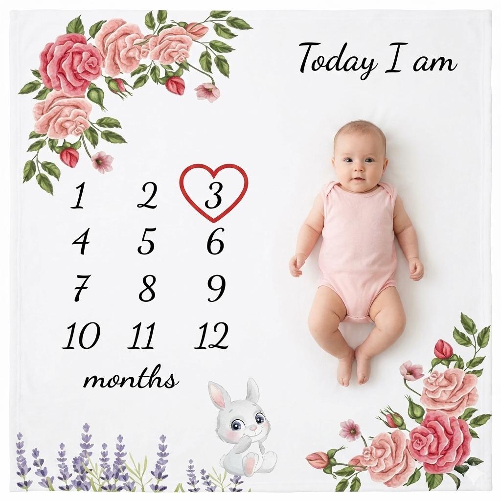 Vmaisi Baby Milestone Blanket Soft Swaddling Photo Prop for Boys Girls 100x80 CM Growth Tracker Baby Shower Gift