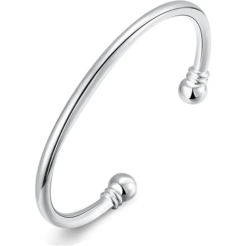 925 Silver Cuff Bangle Bracelet for Women, Fashion Simple Jewelry