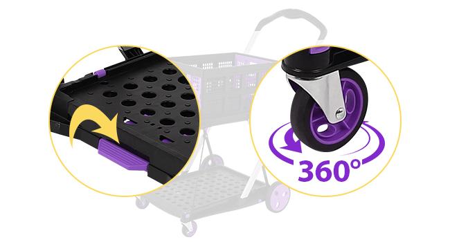 Foldable Utility Cart with Wheels,2 Layers Multifunctional Folding Cart for Cosmetic Organizer,Grocery,Office,Warehouse,Garden, Double Layers Foldable Shopping Cart,Folding Trolley for Luggage Heavy Duty(Blue/RED/PINK/Purple)