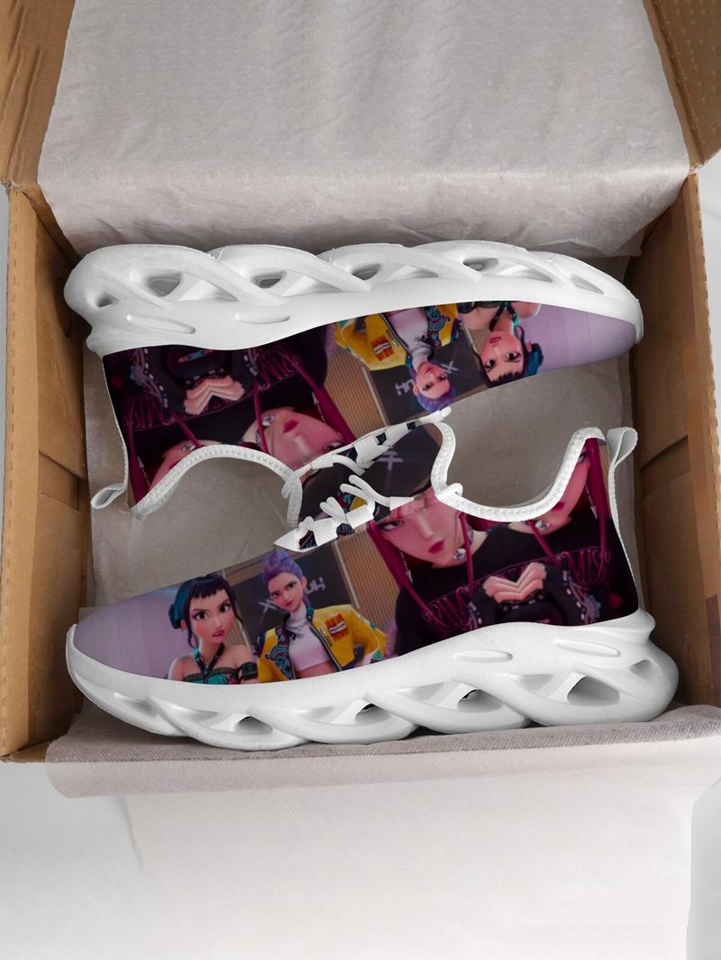 Kids K-Pop Monster Hunter Castle Print Casual Sports Shoes, Sporty Breathable Shoes, Breathable Mesh Upper, Eva Sole, Unisex, All Seasons, Comfortable Fit