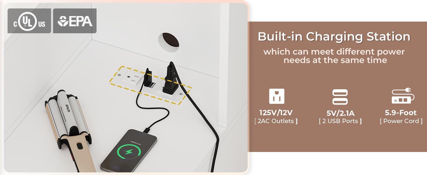 Sikaic 48.8 Inches Large Makeup Vanity Desk With Lighted Mirror & Power Outlet Glass Tabletop Bedroom Dressing Table