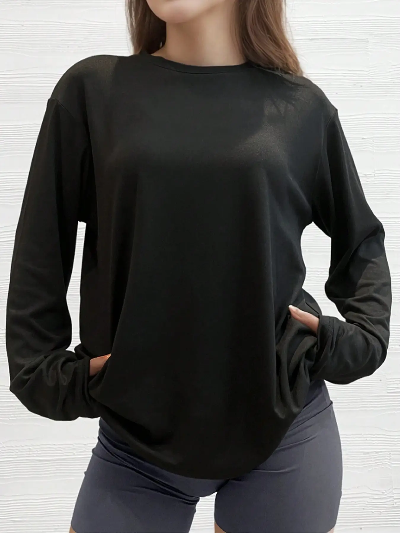 Women's Casual Solid Color Long Sleeve T-Shirt, Comfortable Round Neck Design, Fashion Basic Top Suitable for All Occasions, Longsleeves Womenswear