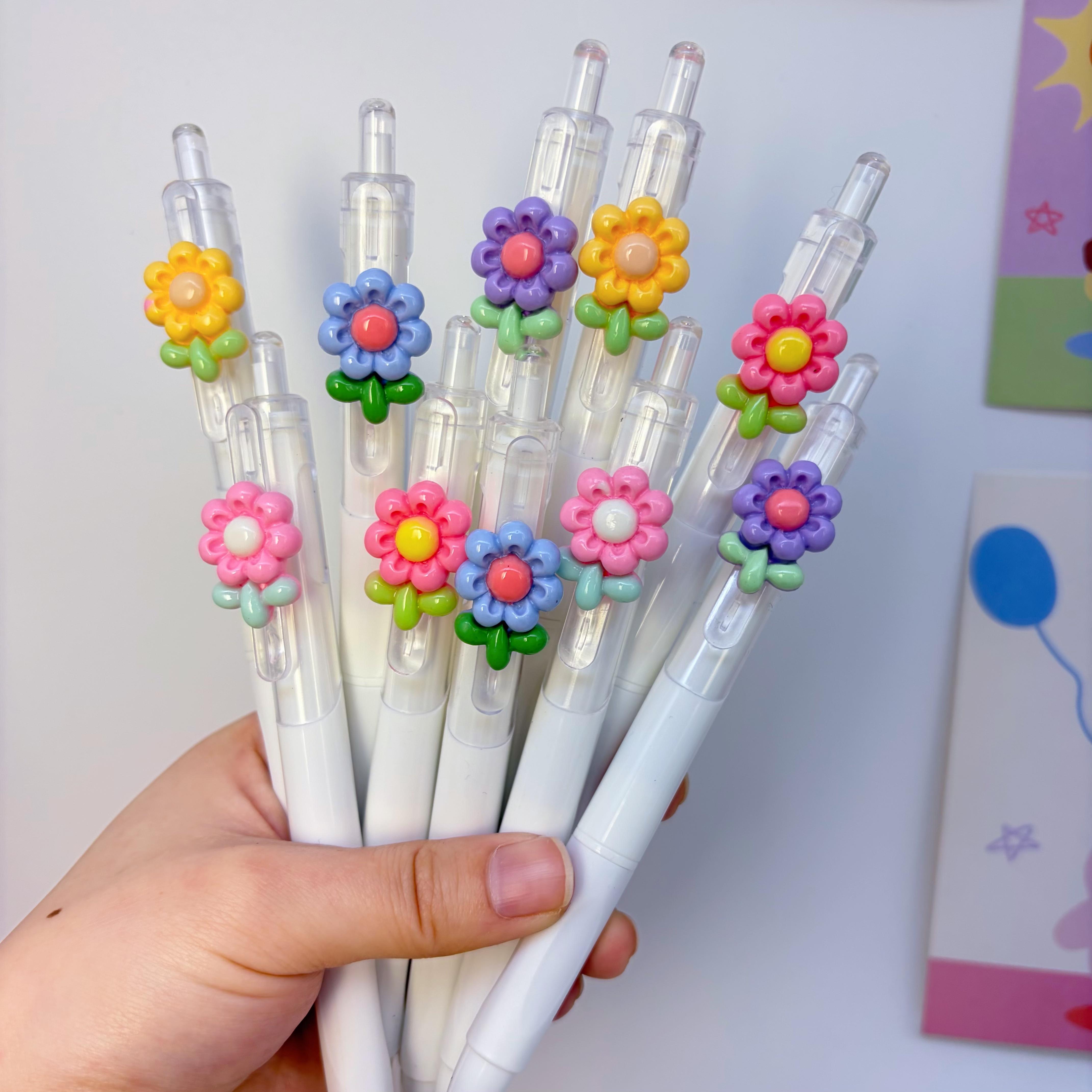 6/12pcs Retractable Floral Pattern Ballpoint Pens, Romantic Flower Design, Quick-Dry Ink, Smooth Writing, Ideal for Journals & Sketches