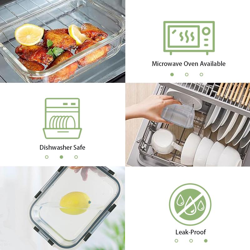 12pcs Glass Food Storage Containers with Leak-Proof Airtight Snap-Lock Lids Microwave Oven Freezer Dishwasher Safe Square Meal Prep Containers for Lunch Travel Reusable Kitchen Organizers Bento Box Salad Utensils Set Eco-Friendly Disposable Silicone