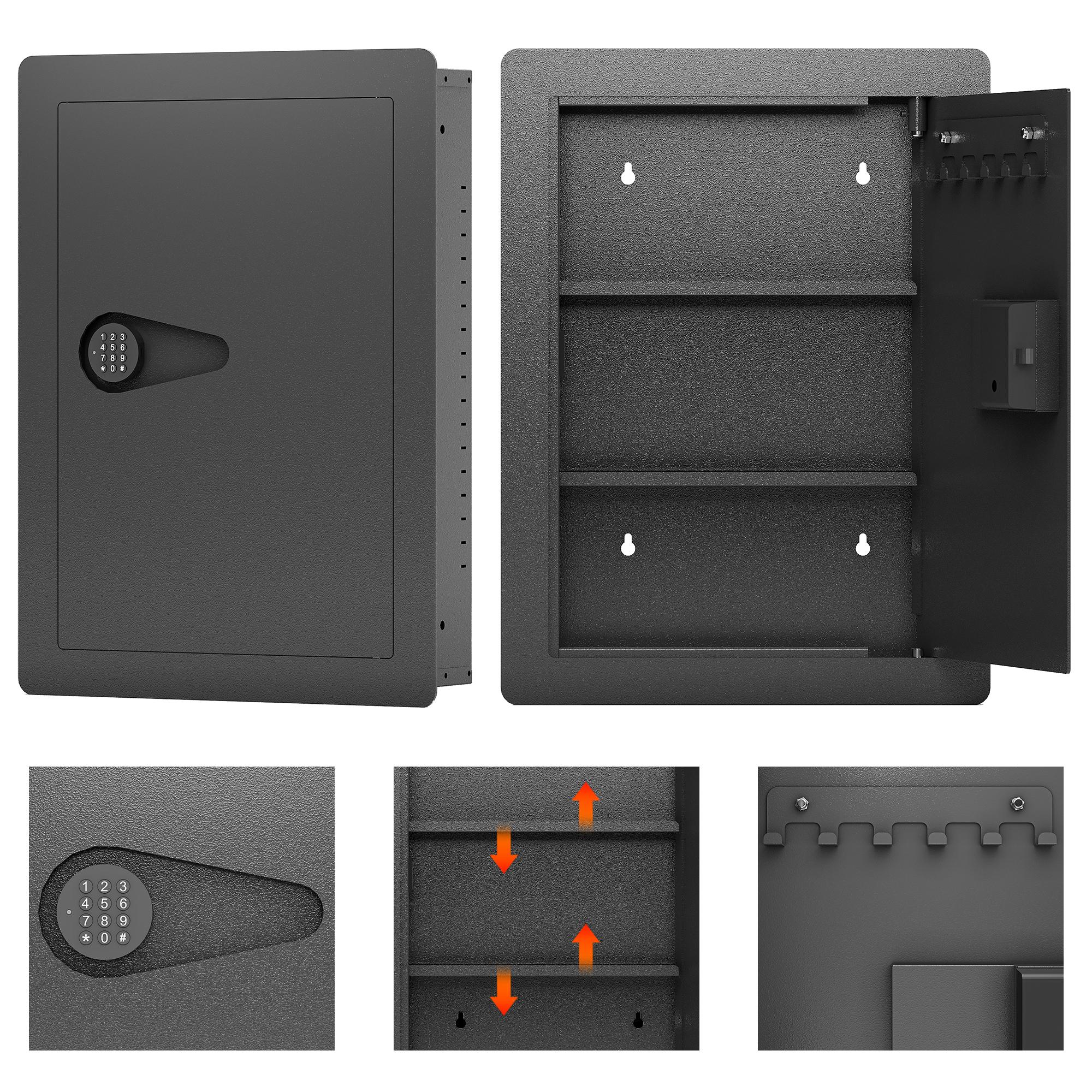 THOF,rapid access,pistol safe,2 ways to unlock,Passcode,key,Applicable wall,Wall Safes Between the Studs, Hidden Safe with Digital Keypad, Removable Shelves,Avoid security risks