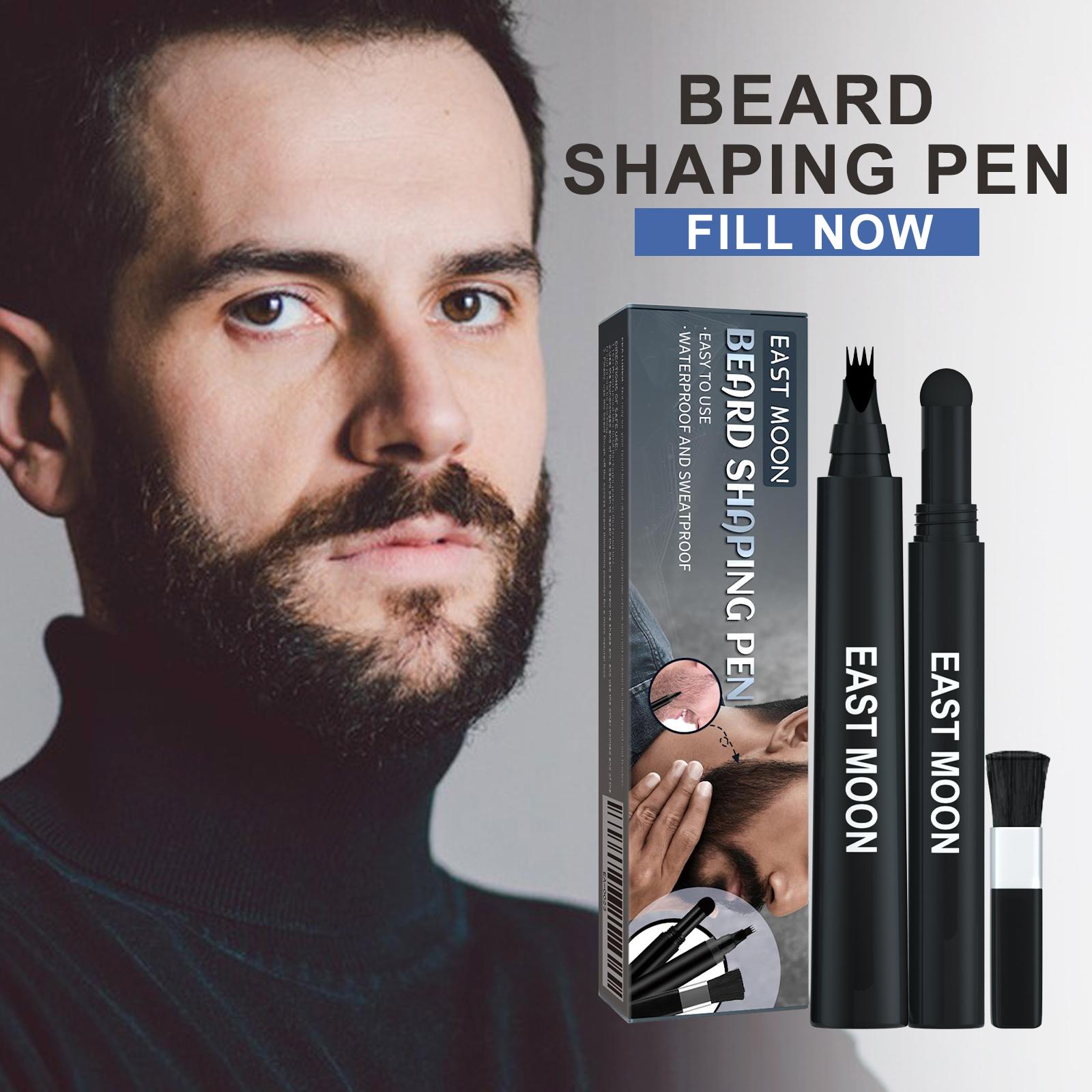 East Moon 3-in-1 Unscented Beard Shaping Pen Kit with Brush, Waterproof Sweatproof Filler Tool for Men, Long-Lasting Beard Care Solution for Patchy Areas