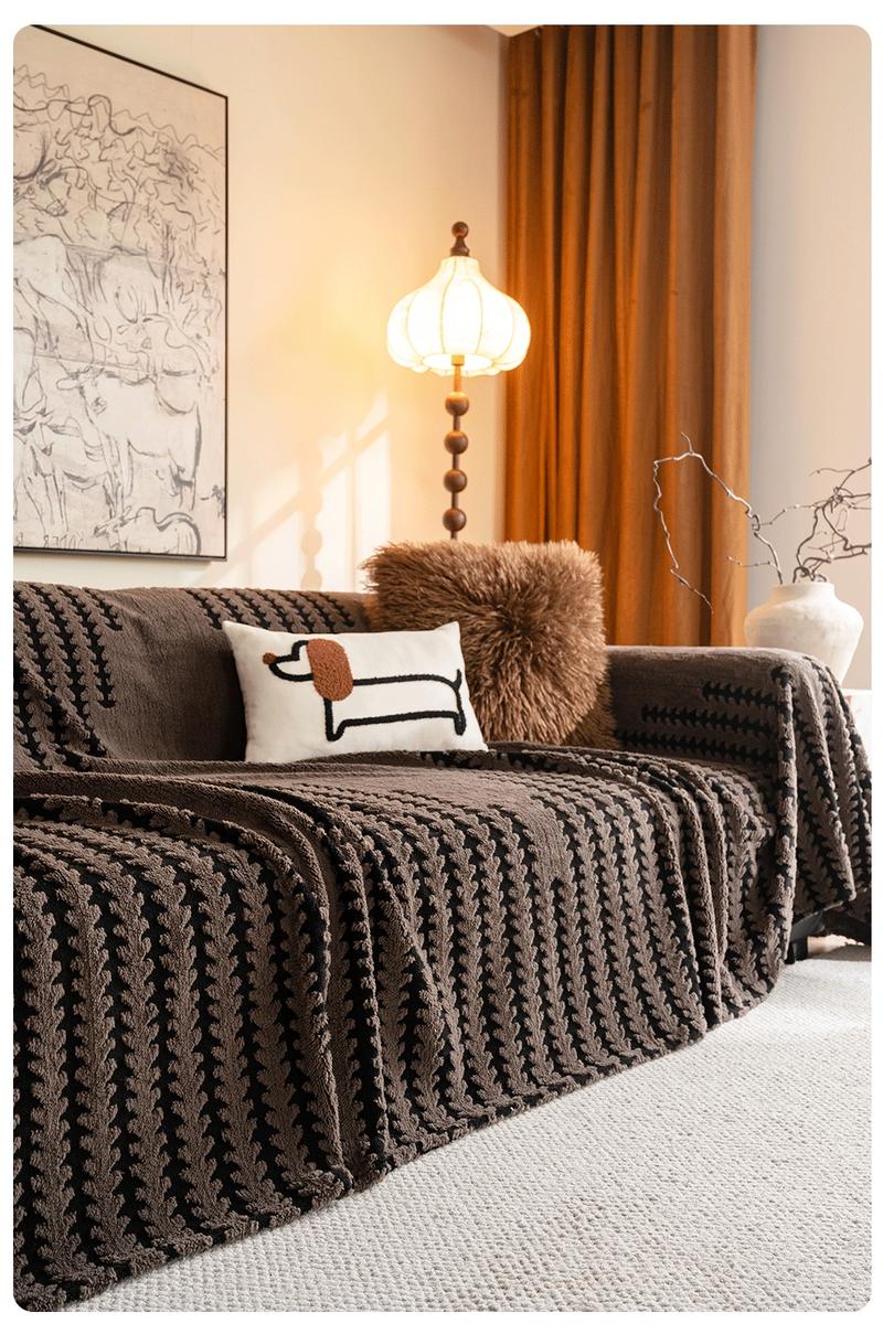 American Country Style Geometric Stripe Sofa Throw Blanket, Modern Minimalist Thick Couch Cover, Washable Sofa Slipcover, Pet Friendly