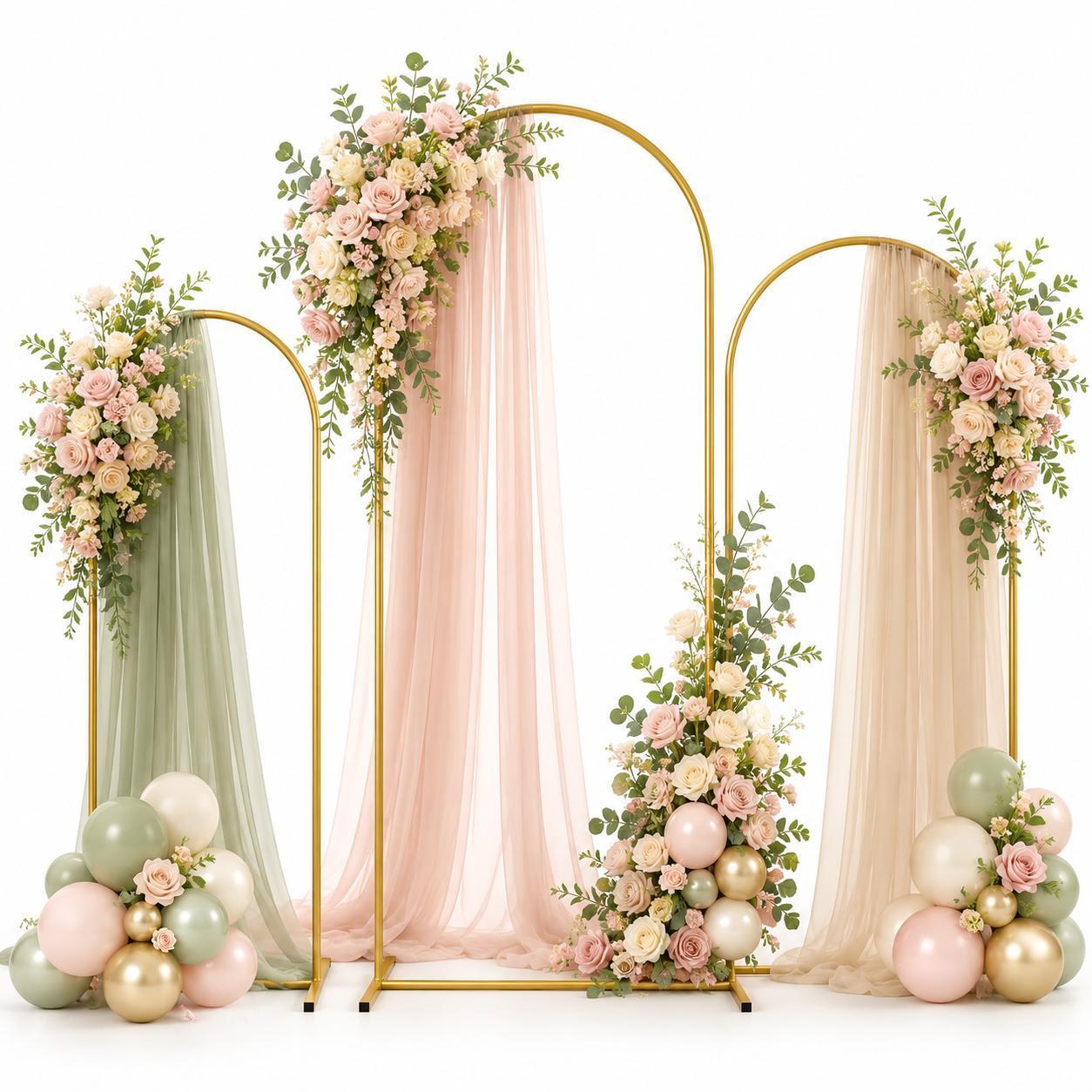 Gold Metal Arch Backdrop Stand Set of 3, 7.2FT+6.6FT+6FT Reusable Multi‑Size Frame, Easy Assembly Balloon Arch Frame for Wedding Reception, Baby Shower, Engagement, Birthday, Graduation, Holiday Party, Indoor and Outdoor Event Decor Supplies Gold Metal Arch Backdrop Stand Set of 3, 7.2FT+6.6FT+6FT Reusable Multi‑Size Frame, Easy Assembly Balloon Arch Frame for Wedding Reception, Baby Shower, Engagement, Birthday, Graduation, Holiday Party, Indoor and Outdoor Event Decor Supplies