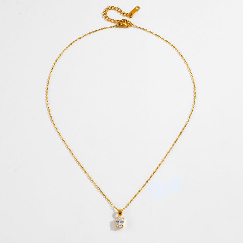 Ins Fashion 5A Zircon Necklace Stainless Steel Polished Waterdrop Pendant Chain Elegant Jewelry for Women