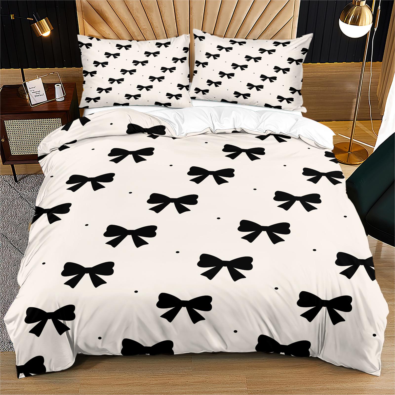 2/3PCS Cute Romantic Sweet Bow Duvet Cover Set, Soft Cozy Aesthetic Bedding for Girls, No Filling, Housewarming Birthday Valentine's Day Christmas Gift for Her
