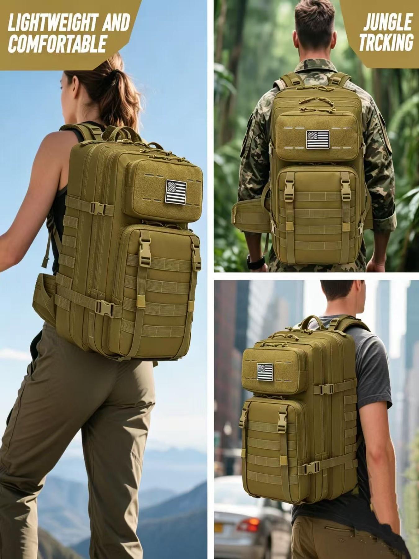 45L Large Capacity Molle Tactical Backpack, Waterproof Durable Outdoor Travel Bag, 15.6 Inch Laptop Compartment, Ergonomic Load Relief