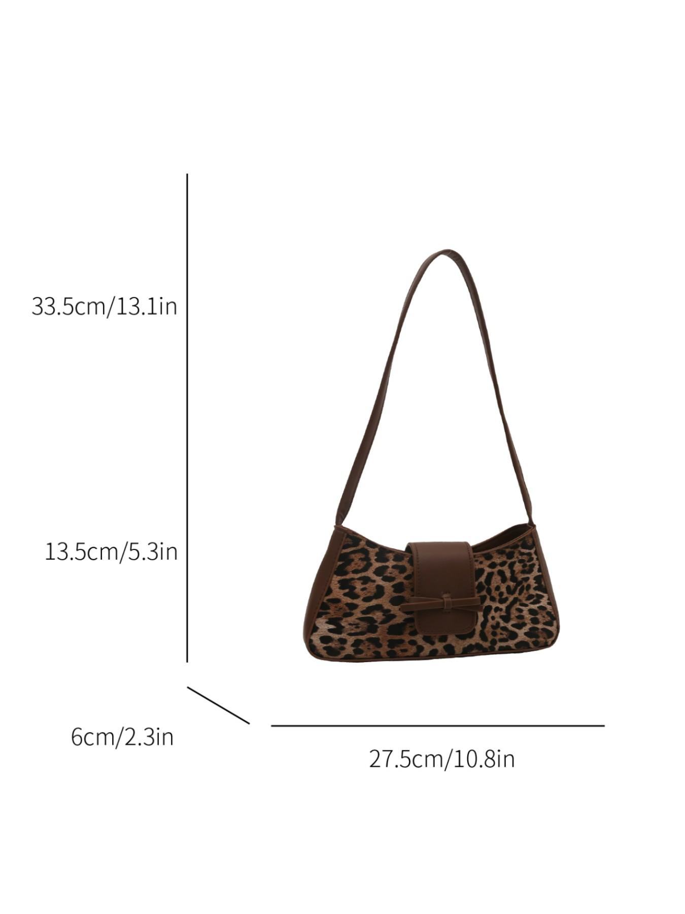 Leopard Print Fashion Trendy Bowknot Decorative Shoulder Bag, Stylish High-End Commuter Backpack, Unique Personality Design