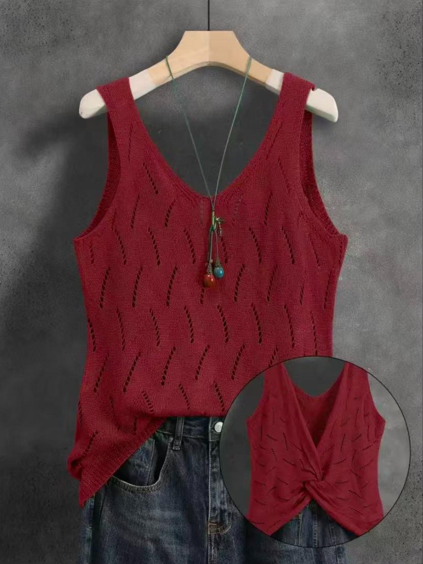 Women's V-Back Cutout Cross Camisole Tank Top, Summer Casual Sleeveless Backless Twist Knot Top, Lightweight Breathable Versatile Elegant Fashion Top