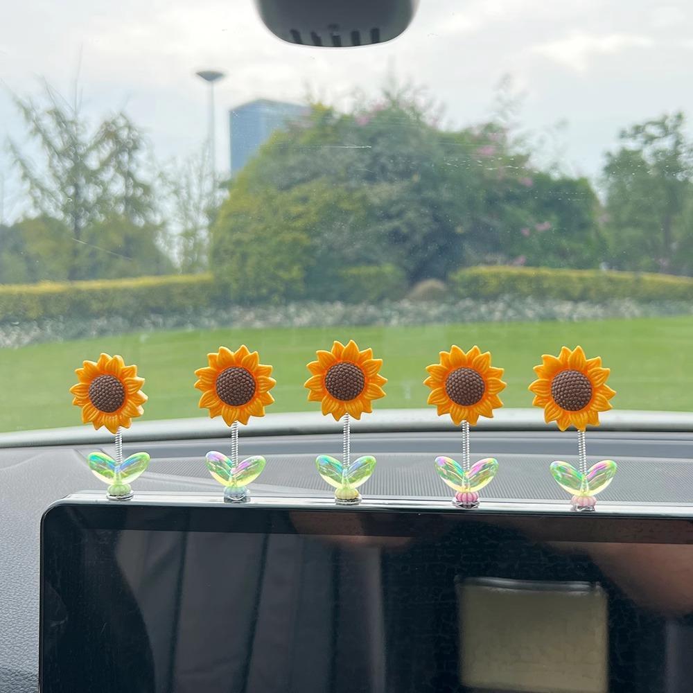 Sunflower Design Car Ornament, 5pcs Cute Car Dashboard Decoration, Car Interior Decoration Accessories for Women & Girls, Girly Car Accessories, Car Trinkets, Automotive Decoration