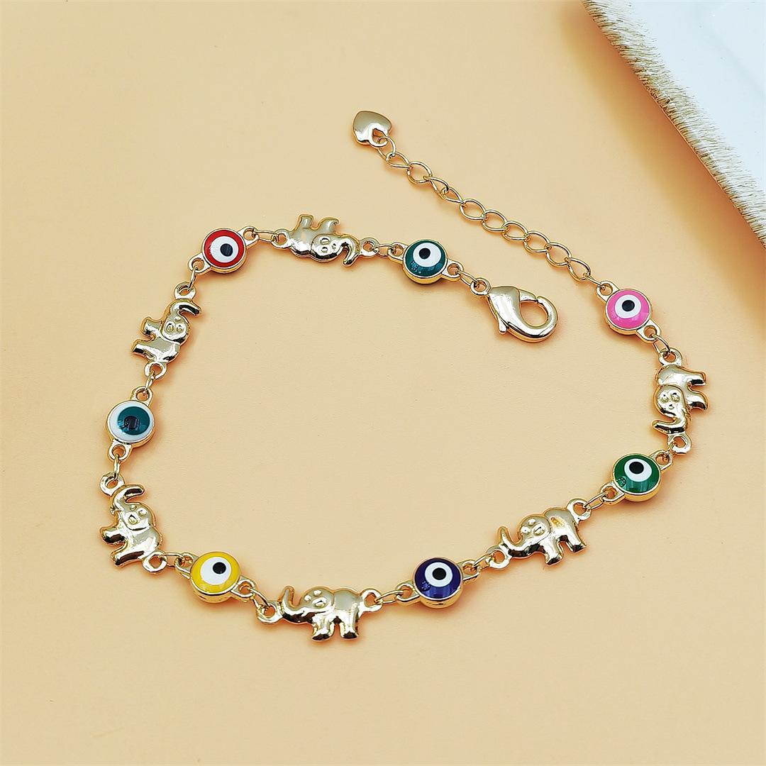 Bohemian Elephant & Evil Eye Anklet, Convertible Chain Charm Bracelet with Colorful Beads, Fashionable Accessory Jewelry for Women, Boho Anklet, Wearable Jewelry, Animal, Non Tarnish Jewelry