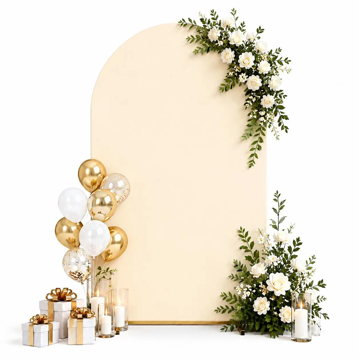 1PC Spandex Arch Backdrop Cover - Round Fit Stretch Elastic Fabric Drape, Wrinkle-Free Double-Sided Photo Booth Background, Multi-Size (5FT/6FT/6.6FT/7.2FT) Including 5Ft‑White, Ideal for Weddings & Birthday Parties