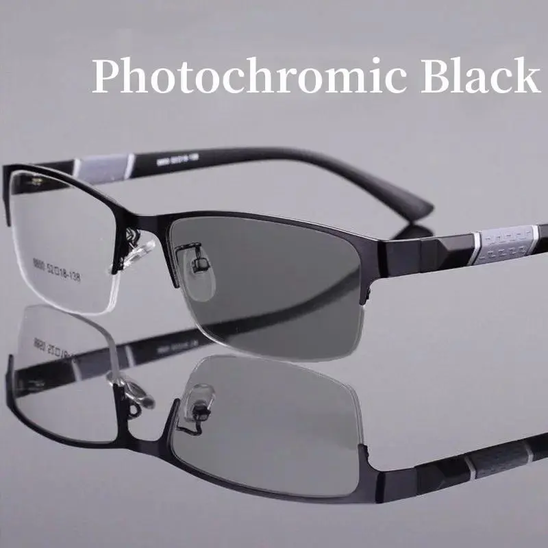 Vintage Half Frame Photochromic Myopia Glasses Blue Light Blocking Eyewear Classic Outdoor Anti-UV Shades Sunglasses Diopter