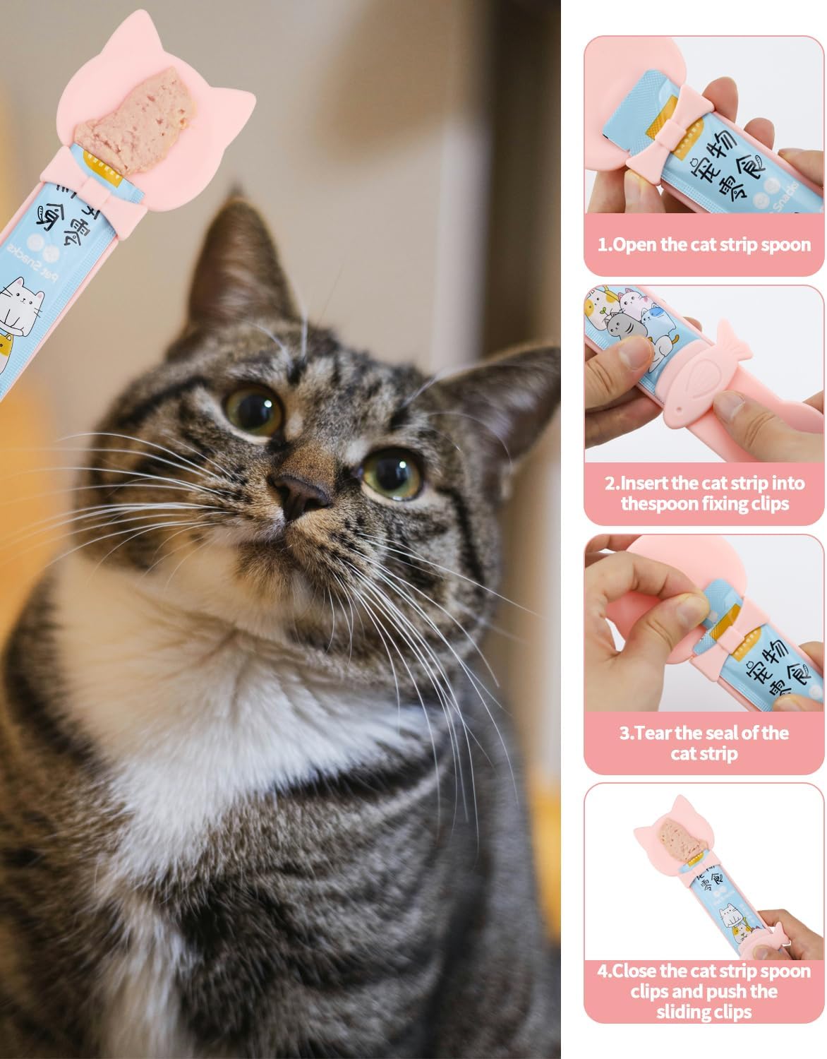 4 PCS Cat Food Can Covers Lids Set, Silicone Pet Food Can Lids with Multi-Function Cat Food Spoon and Opener, Cat Bar Squeezer for Cats and Dogs (Pink)