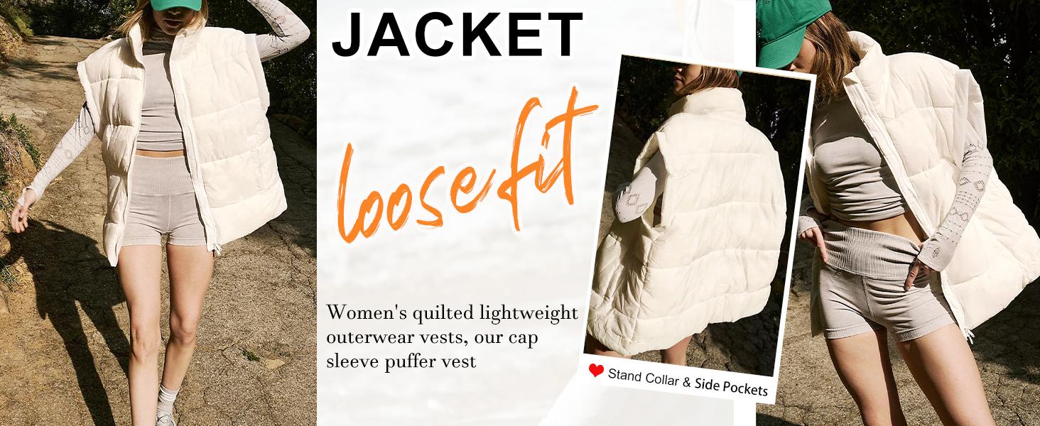 Naeduo Women's Winter Oversized Puffer Vest Lightweight Stand Collar Flysleeve Insulated Padded Puffy Jackets Coat with Pockets Zipper Closure Stay Warm Stylish Casual Basic Outerwear High Neck Minimalist Tops Fitted