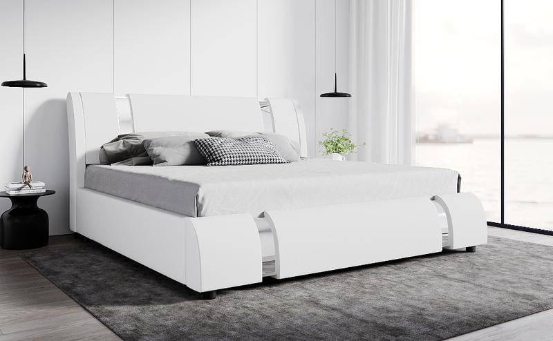 SHA CERLIN Deluxe PU Leather Upholstered Modern Platform Bed Frame 【No Mattress】Modern Low Profile Sleigh Design,Heavy Duty Solid Wooden Slats Support,No Box Spring Needed#ChristmasGifts#TikTokShopBlackFriday